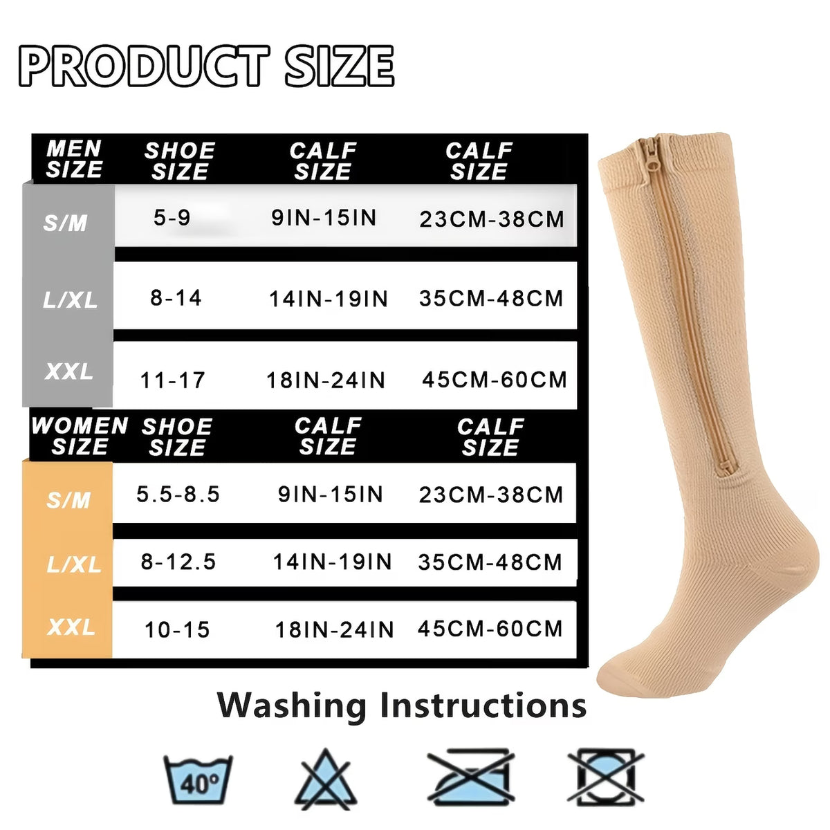Finecare™ Zipper Compression Stockings — 1 Pair