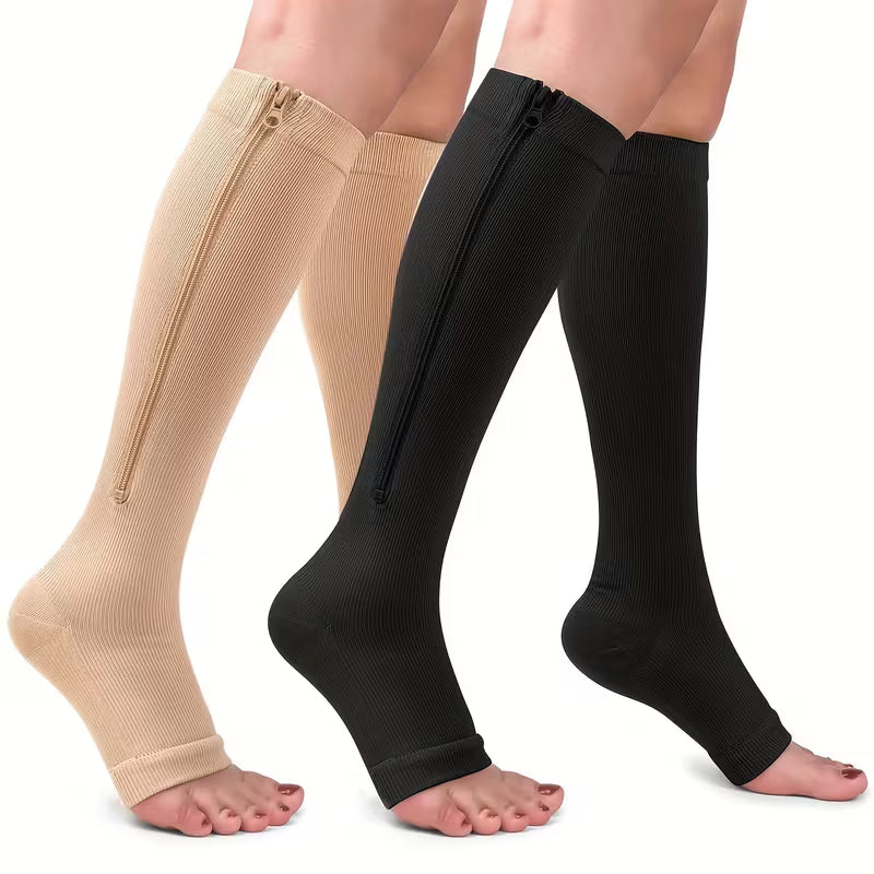 Finecare™ Zipper Compression Stockings — 2 Pairs